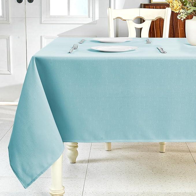 IVAPUPU Textured Linen Table Cloth for Rectangle Table - Light Blue Tablecloths Rectangular Waterproof Wrinkle Free Wipeable Dining Table Cover for Spring Wedding Birthday Kitchen Decor, 60 x 120 Inch