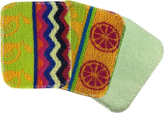 Scrub & Wipe 2-in-1 - The Original European Scrubby + Microfiber. Non-Scratching Scouring Cleaning Pad with Heavy-Duty Reusable Household Cleaning Cloth, Safe for Teflon, Assorted Colors