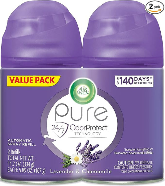 Air Wick Automatic Air Freshener Spray Refill, 2ct, Lavender & Chamomile, Odor Neutralization, Essential Oils