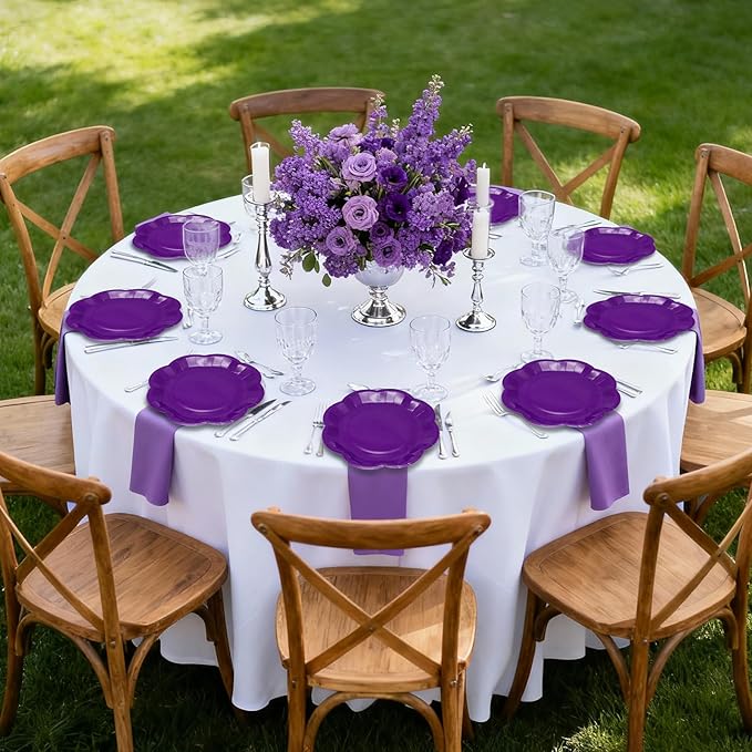 Purple Plates Party Supplies,9 inch Purple Paper Plates Disposable Scalloped for Birthday Cake Plate Baby Shower Dinner Wedding Dessert Party