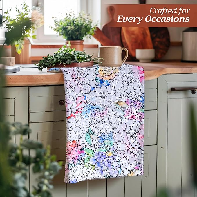 Maison d' Hermine Kitchen Towels Set of 3 100% Cotton 27.50" x 20" Reusable Cloth Tea Dish Towels Absorbent with Hanging Loop for Kitchen Farmhouse Hotel Spring Summer - Floral Love