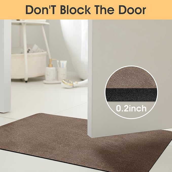 ACCUMTEK Non Slip Bath Mat, Thin Bathroom Rugs Fit Under Door, Quick Dry Bath Mats, Machine Washable Bath Rugs for Bathroom, Bathtub & Kitchen, Bathtub & Kitchen, Brown/Marble/24 x17