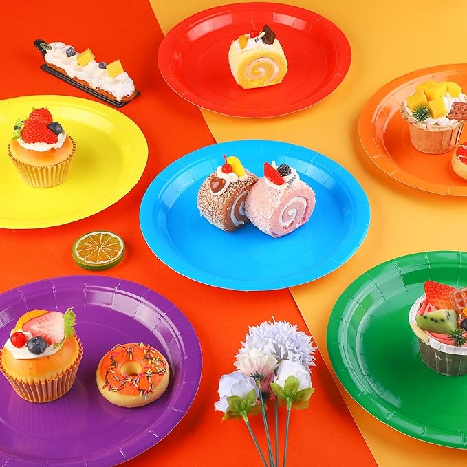 Kochorie 150 Pieces Rainbow Disposable Paper Plates 9 Inch Heavy Duty Dinner Plates, Solid Color, Table Decorations Party Supplies for Birthdays, Weddings, Daily Use