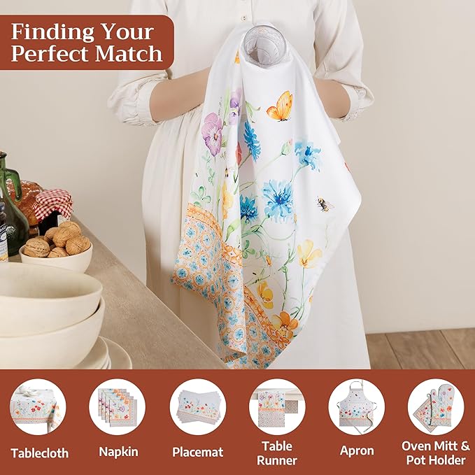 Maison d' Hermine Kitchen Towels Set of 3 100% Cotton 27.50" x 20" Reusable Cloth Tea Dish Towels Absorbent with Hanging Loop for Kitchen Farmhouse Hotel Spring Summer - Summer Whisper