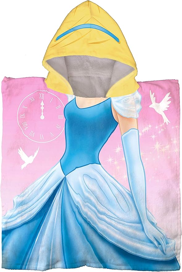 Disney Cinderella Kids Bath/Pool/Beach Hooded Poncho - Super Soft & Absorbent Cotton Towel, Measures 22 x 22 Inches (Official Disney Product)