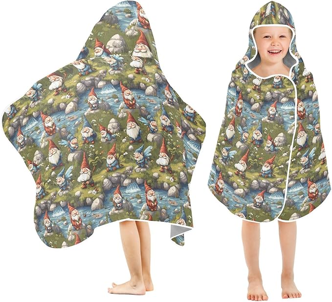 Beach Towel Kids Cartoon Cute Gnomes A River Beach Towel for Kids Absorbent Kids Bath Towels with Hood