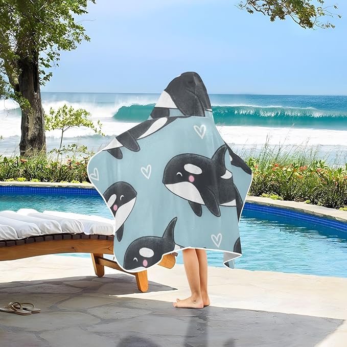 SUABO Kids' Bath Towels Cartoon Whales Love Hooded Towels for Boys Girls,Toddler Towels Multi-Purpose for Beach,Pool and Bathroom,23.5" x 50", Soft and Highly Absorbent