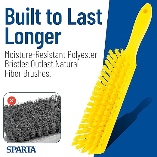 SPARTA 8 Inch Soft Counter Brush with Polyester Bristles and 5 Inch Handle, Color Coded Handheld Broom for Tables Countertops and Foodservice Surfaces, 13 Inch Overall Length, Yellow, Pack of 6