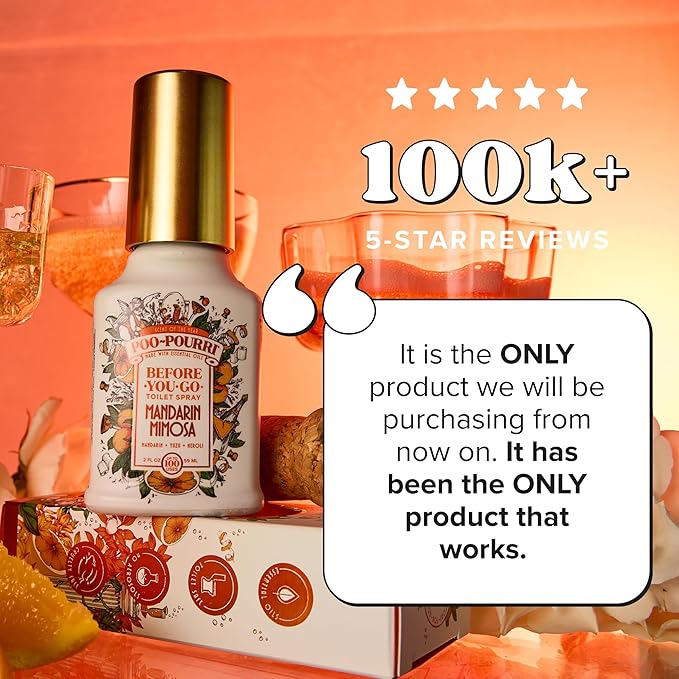 Poo-Pourri Before-You-Go Toilet Spray, Mandarin Mimosa, 2 Fl Oz, Up to 100 Uses, Bathroom Odor Deodorizer with Essential Oils for Home or Work, Travel Essentials, TSA Approved Size