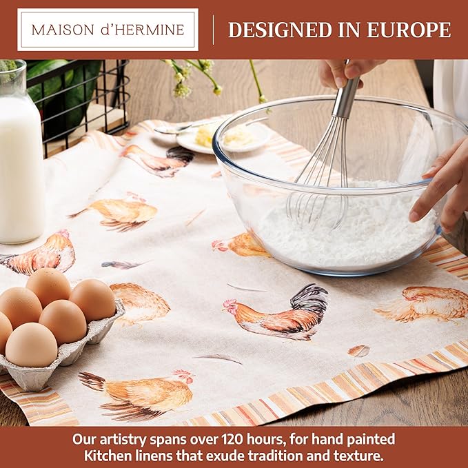 Maison d'Hermine Kitchen Towels Set of 2 100% Cotton 27.50" x 20" Reusable Cloth Tea Dish Towels Absorbent with Hanging Loop for Kitchen, Home, Dining, Cocktail Parties (Barnyard)