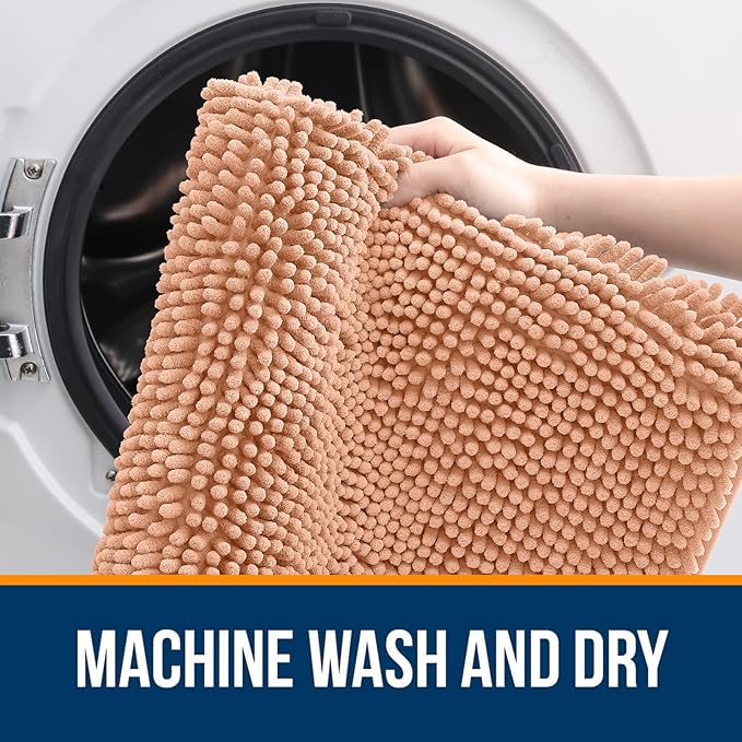 OLANLY Large Bathroom Rugs 40x32, Extra Soft Absorbent Chenille Bath Rugs, Rubber Backing Quick Dry, Machine Washable Bath Mats for Bathroom Floor, Tub and Shower, Home Decor Accessories, Peach
