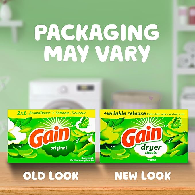 Gain Dryer Sheets Plus Wrinkle Release, Original Scent, 240 Count, Wrinkle Reducing Anti Static Laundry Sheet