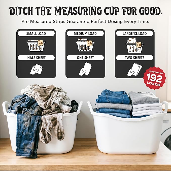 Death to Dirt Laundry Detergent Sheets, 192 Loads, Tough on Stains and Odors, Gentle on Skin and Fabric, Plant-Based & Eco-Friendly, RipTide Ocean Scent, 32ct (3 Pack)