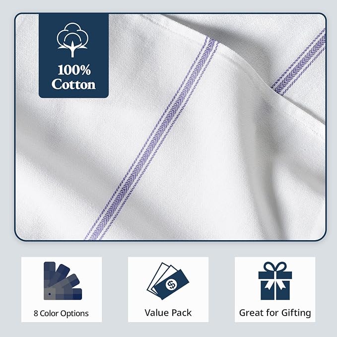 LANE LINEN Kitchen Towels Bulk Set - 100% Pure Cotton Dish Towels for Kitchen, Super Absorbent Kitchen Hand Towel, Blue Tea Towels, Soft & Durable Dish Cloths, Pack of 48 – 15”x25”, Blue Stripe