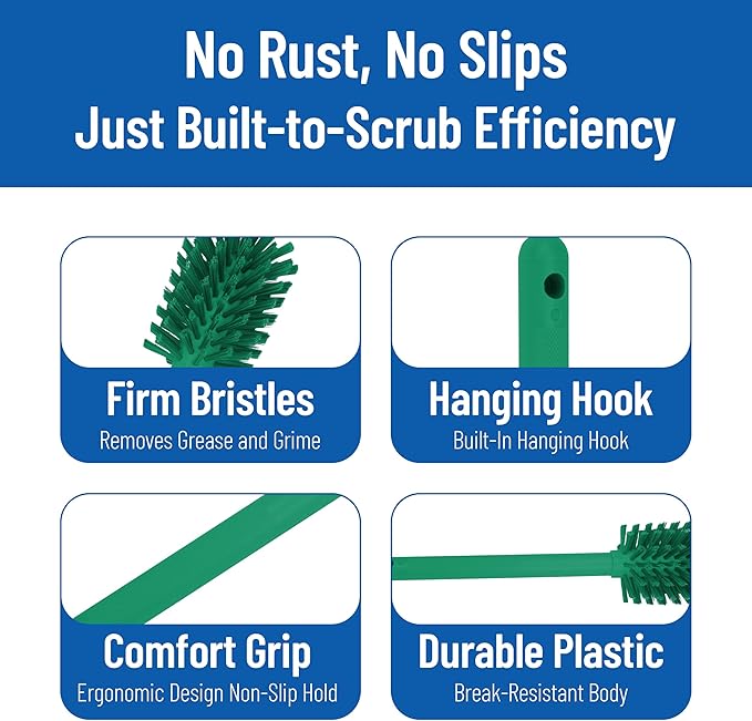 SPARTA 12 Inch Bottle Brush with Polyester Bristles and Plastic Handle, Color Coded, Large Round Head Cleaner for Bottles Jars and Food Service Equipment, Green