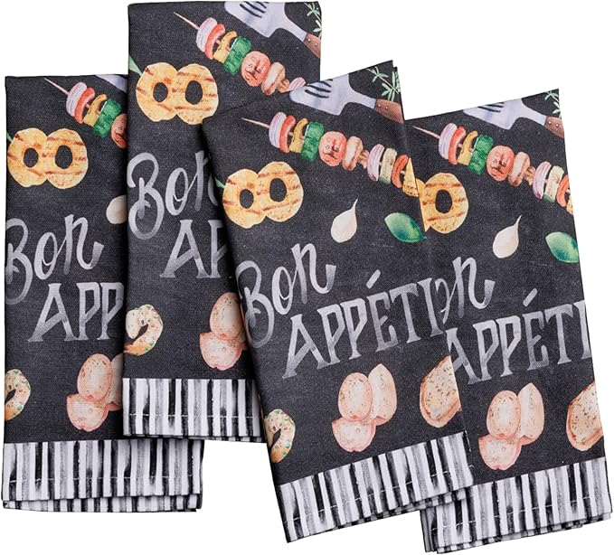 Maison d' Hermine 100% Cotton Cloth Napkins Set of 4 Everyday Reusable Square Napkins Cloth Washable Dinner Party Wedding Restaurant Hotel Kitchen Spring Summer (Just BBQ, 18" x 18")