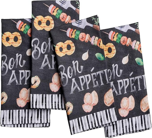 Maison d' Hermine 100% Cotton Cloth Napkins Set of 4 Everyday Reusable Square Napkins Cloth Washable Dinner Party Wedding Restaurant Hotel Kitchen Spring Summer (Just BBQ, 18" x 18")