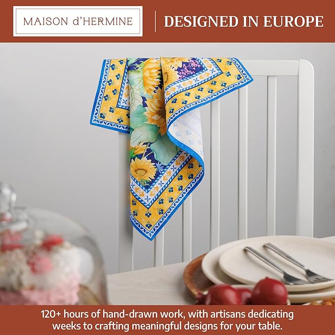 Maison d' Hermine 100% Cotton Cloth Napkins Set of 4 Everyday Reusable Square Napkins Cloth Washable Dinner Party Wedding Restaurant Hotel Kitchen Spring Summer (Sunflower Days, 18" x 18")