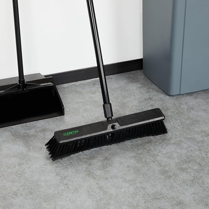 Restaurantware-BROOM HEAD ONLY: Clean Tek Professional 17.13-Inch Push Broom Head, 1 Heavy-Duty Cleaning Tool - Handle Sold Separately, Fine Flagged Bristles, Black Plastic, Outdoor Use