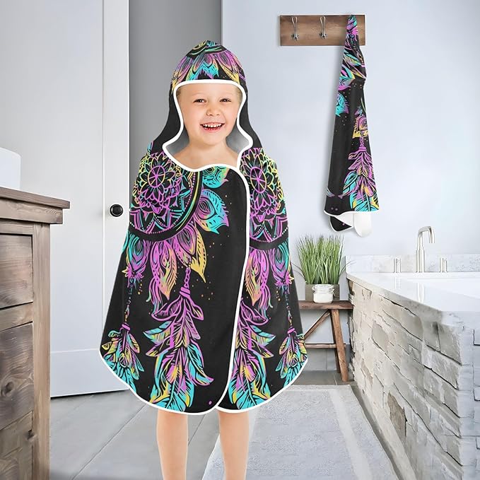 Hooded Towel for Kids Beautiful Feather Decoration Beach Wrap Bath Towels 50x23.5in
