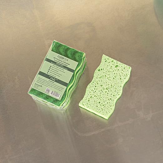 Restaurantware Cleaning Sponge 60 Count 4.5 x 2.5 Inches Cellulose Non-Abrasive Deep-Groove Durable Rectangular Green