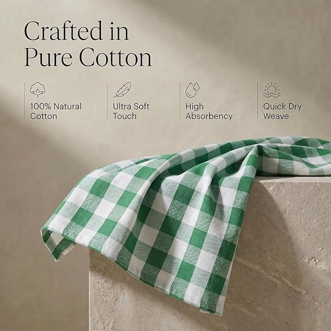 Urban Villa Kitchen Towels 100% Cotton Dish Towels for Kitchen (Set of 6) 20”x30” Dish Cloths Highly Absorbent Kitchen Linen Set with Hanging Loop Perfect for Drying Dishes Cleaning – Hunter/White