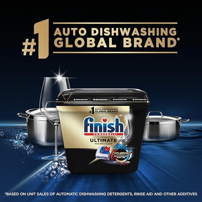 Finish Ultimate Dishwasher Pods, No Pre-Rinse Dishwasher Detergent Soap Removes Burnt-On Stain, with CycleSync Technology, Degreasing & Scrubbing Power, 17 Count
