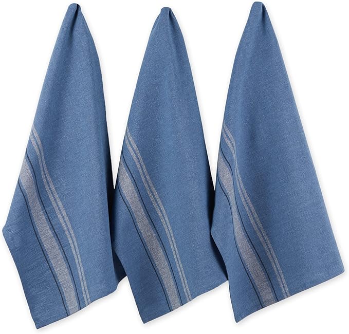 DII French Stripe Dishtowels, Kitchen Collection, 20 x 30 (Set of 3), Chambray Blue