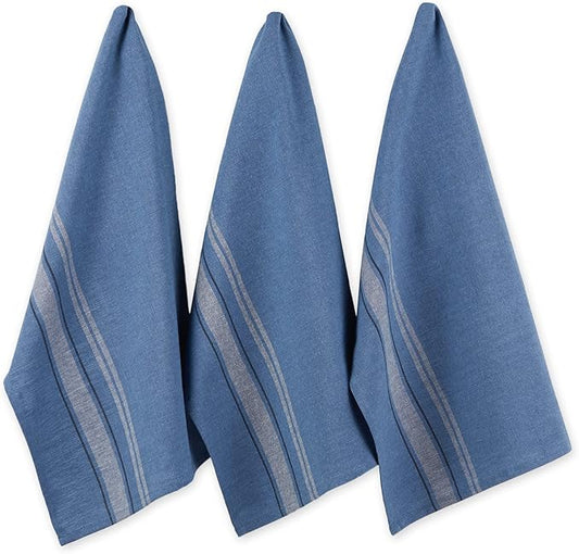 DII French Stripe Dishtowels, Kitchen Collection, 20 x 30 (Set of 3), Chambray Blue