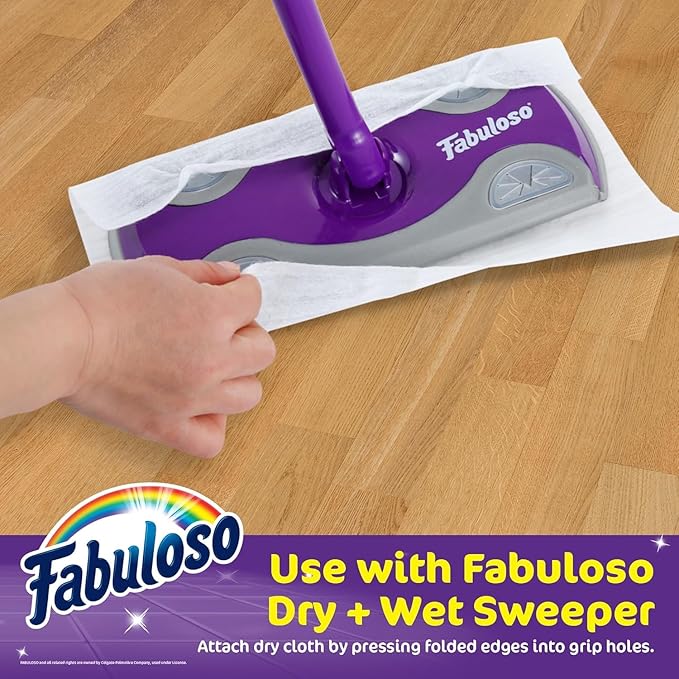 Fabuloso Dry Cloths Sweeping Pads, 16 Count, Disposable Dry Cloths for Use with Fabuloso Dry and Wet Sweeper, Traps and Locks Dirt, Dust, and Hair, 10.4 x 8 Inches Each - 2 Pack