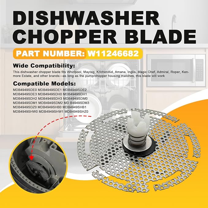 W11246682 Dishwasher Chopper Blade Replacement for Whirlpool Maytag KitchenAid Dishwashers, Fit for AP6334140 W10591562 4845465 PD00044813 Whole Parts Dishwasher Chopper Blade