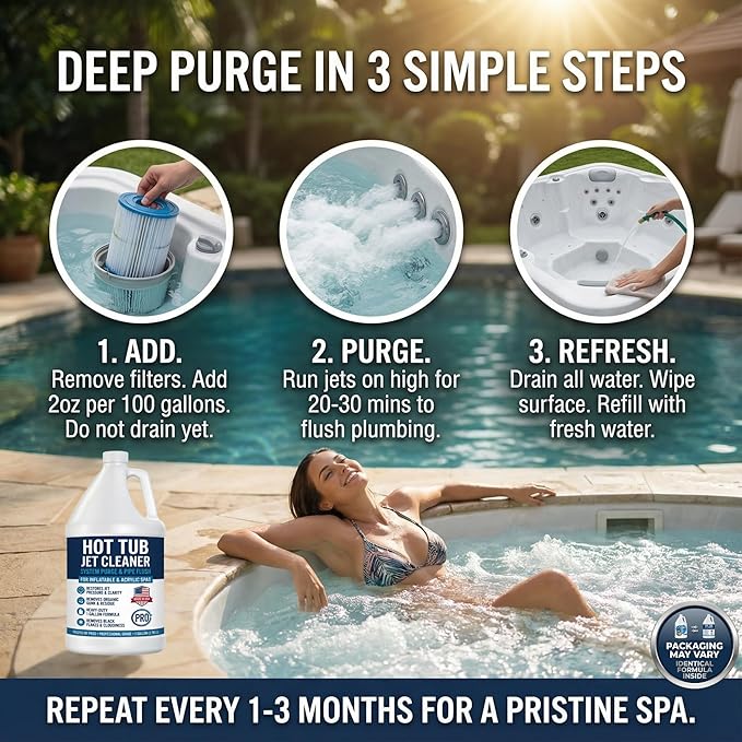 Hot Tub Jet Cleaner - 1 Gallon - Spa Line Flush & Spa System Flush - Jet Tub Cleaner for Jets, Lines & Tubes - Pipe & Line Purge Before Drain Refill - Made in USA - BubbyShine