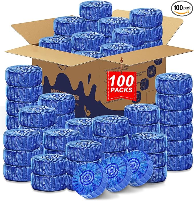 Msvvko Toilet Bowl Cleaners,100 Pack Blue Toilet Tablets with Fresh Scent, Household Toilet Cleaner Continuous Cleaning, Prevent Various Stains & Odors Build Up - Septic Friendly