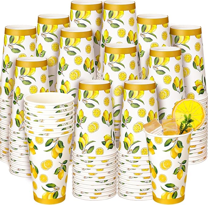 Umigy 100 Pcs Lemonade Paper Cups Disposable Lemonade Stand Cups Bathroom Mouthwash Drinking Disposable Cups for Summer Party Picnics Barbecues Traveling Hot Cold Beverage Water Juice (16 oz)