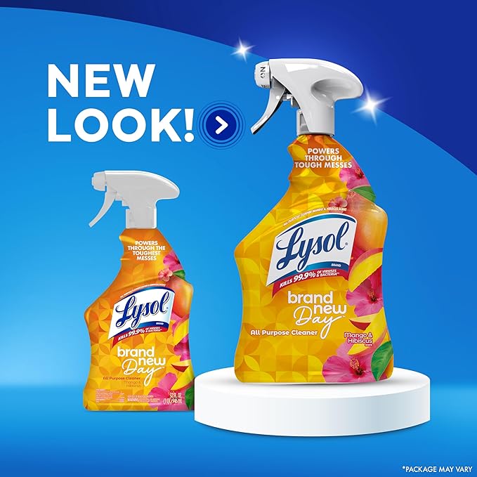 Lysol All Purpose Cleaner Spray, Multi-Purpose Disinfecting Spray, Kitchen & Bathroom Cleaner, Mango & Hibiscus Scent, 32 Fl Oz (Pack of 2)