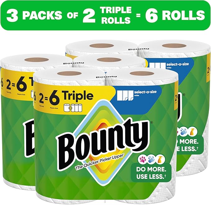 Bounty Select-A-Size Paper Towels, White, 6 Triple Rolls = 18 Regular Rolls (3 Packs of 2)