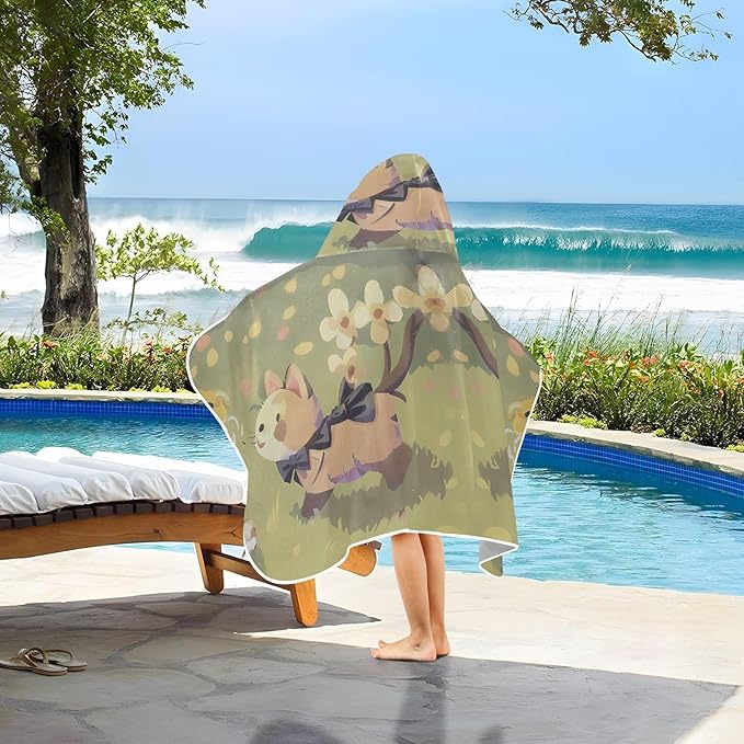 Hooded Towel for Kids Forest Kitten Beach Wrap Bath Towels 50x23.5in