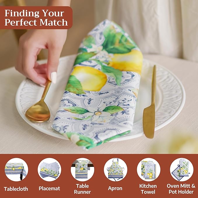 Maison d' Hermine 100% Cotton Cloth Napkins Set of 4 Everyday Reusable Square Napkins Cloth Washable Dinner Party Wedding Restaurant Hotel Kitchen Spring Summer (Citrus, 20" x 20")