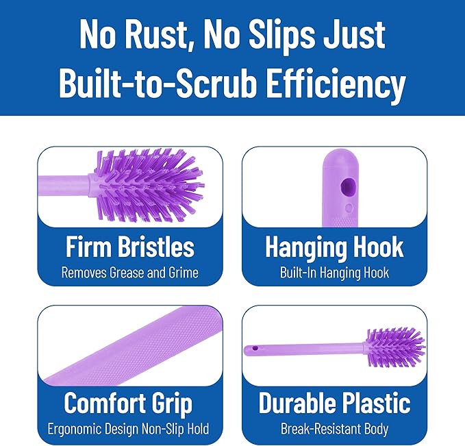 SPARTA Large Water Bottle Brush Ideal for Wide-Mouth Jars, Bottles and Tumblers, Dishwashing Tool with Handle for Home and Commercial Kitchens, Plastic, 12 Inches, Purple