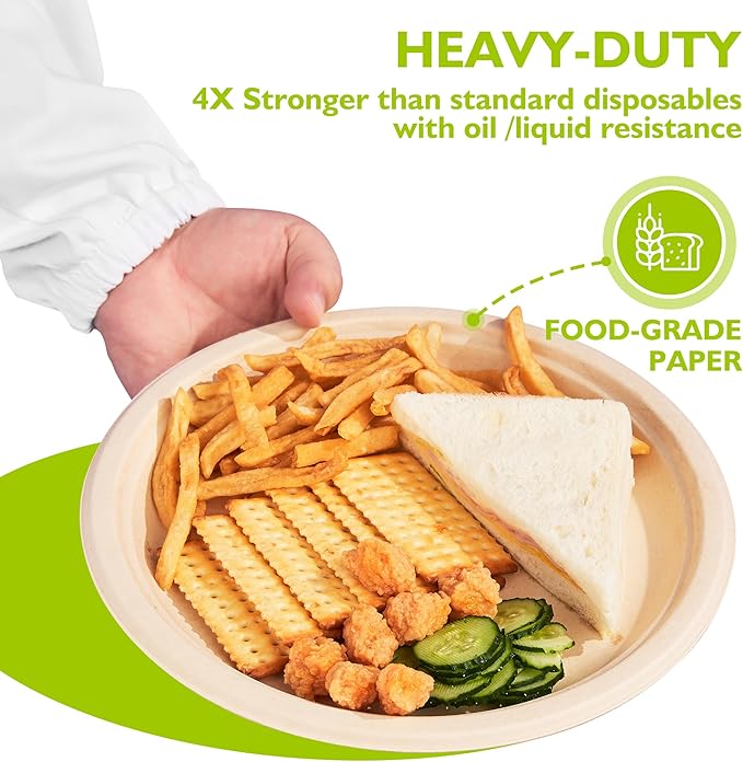 10 Inch, 500 Pack Compostable Paper Plates Round Unbleached Brown Plates Made from Natural Sugarcane Fibers, Biodegradable Heavy Duty Disposable Plates for Party, Camping, Picnic
