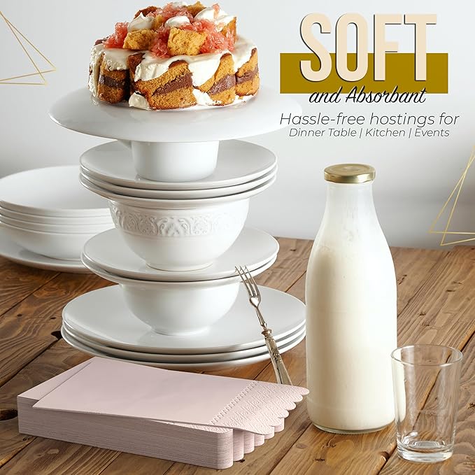 Party Solids Peach Scalloped Napkins Disposable 20 Pcs 3-Ply Peach Scalloped Dinner Napkins Disposable Decorative for Dinners & Parties, Paper Guest Towels for Bathroom & Party Supplies