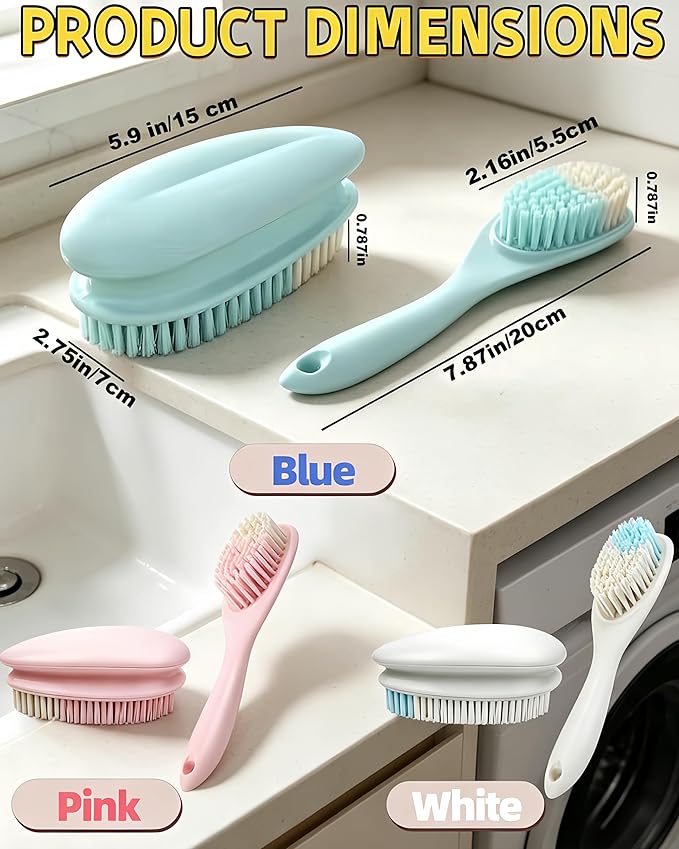 2 Pack Soft Bristle Cleaning Scrub Brush Laundry Brush Scrubber Brush for Clothes, Carpet and Fabric Stain Removal, Scrubbing Brush with Ergonomic Handle (Blue)