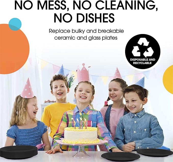 Exquisite Party Solids Black Plastic Plates For Party Supplies 7" Black Disposable Plates Heavy Duty 50 Pcs Plastic Dinnerware Sets Heavy Duty 350 GSM Disposable Dinnerware Set