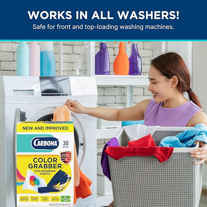 Carbona Color Grabber, Prevents Color Runs & Dye Transfer in Mixed Loads, Helps Prevent Graying, Revives Colors, Plant-Based Fibers