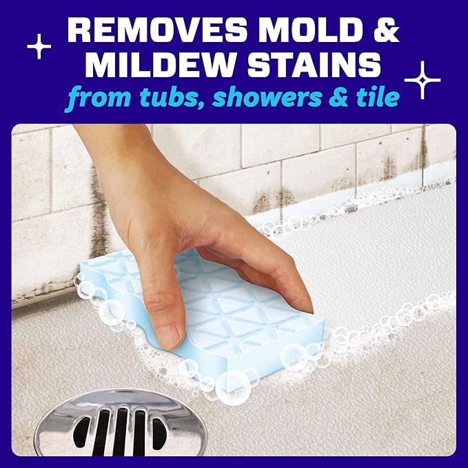 Mr. Clean Magic Eraser Sponge, Bathroom Cleaner, Shower Cleaner, Tub Cleaner, Soap Scum Remover, Bathroom Cleaning Supplies, Dawn Cleaning Power with Lemon Scent, 2 in 1 Bath, 5ct (Pack of 4)