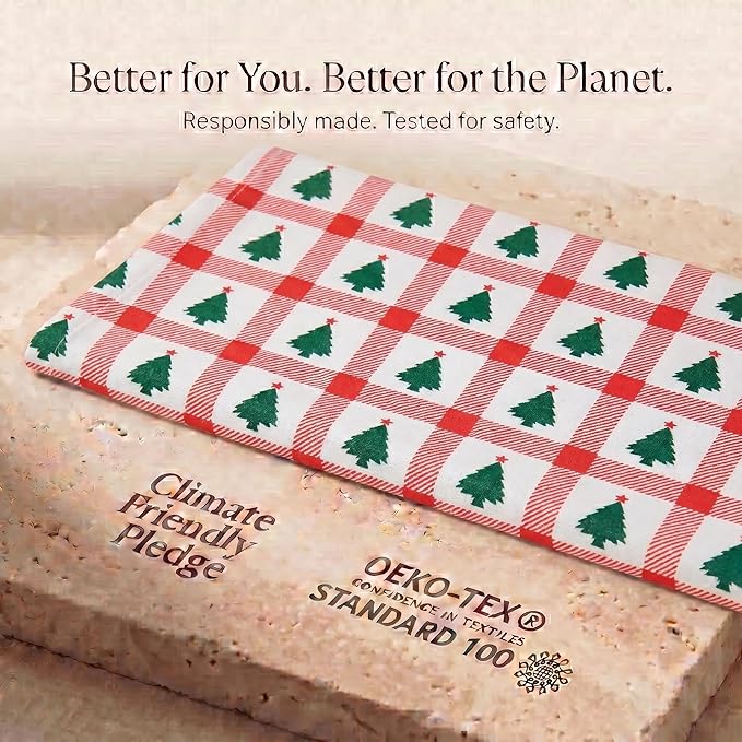 Urban Villa Christmas Kitchen Towels Christmas Tree Print Premium Quality 100% Cotton Dish Towels Mitered Corners Ultra Soft (Size: 20X30 Inches) Highly Absorbent Bar Towels & Tea Towels - (Set of 6)