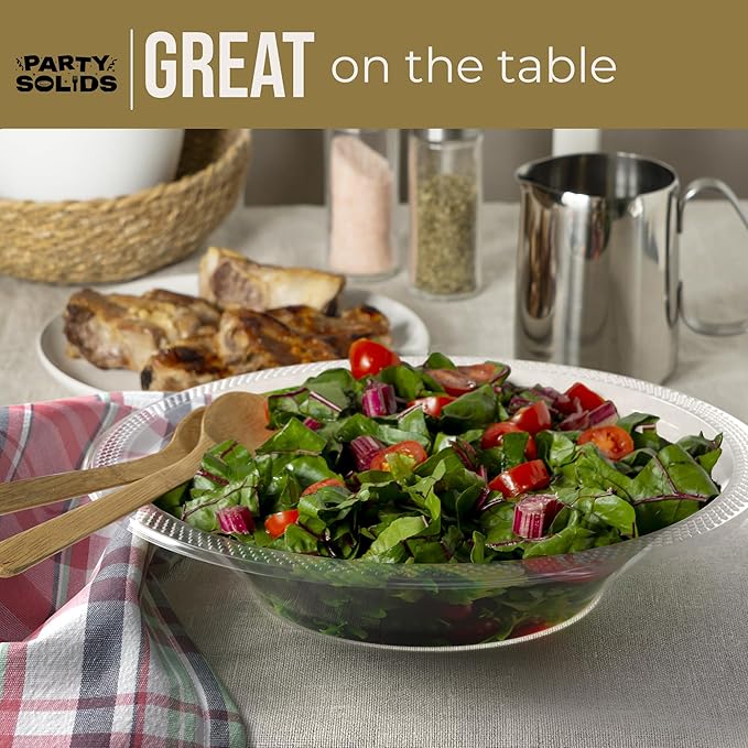 Party Solids 12 Oz Clear Plastic Bowls Disposable Bowls for Hot Food Soup 50 Pcs - For Soup, Salad, Cereal, Desserts & Party Supplies