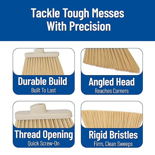 SPARTA Plastic Broom Head, Angled, Un-Flagged for Large Debris Indoor, Outdoor, Home, Restaurant, Lobby, Office, 12 Inches, Tan, (Pack of 12)
