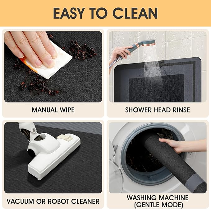 ACCUMTEK Non Slip Bath Mat, Thin Bathroom Rugs Fit Under Door, Quick Dry Bath Mats, Machine Washable Bath Rugs for Bathroom, Bathtub & Kitchen, Bathtub, Black/Bordered/24 x17