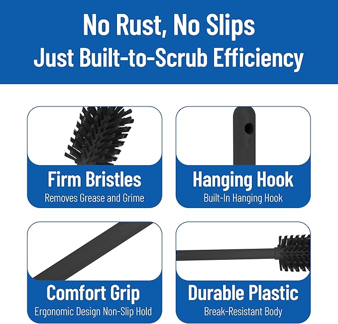 SPARTA 12 Inch Bottle Brush with Polyester Bristles and Plastic Handle, Color Coded, Large Round Head Cleaner for Bottles Jars and Food Service Equipment, Black